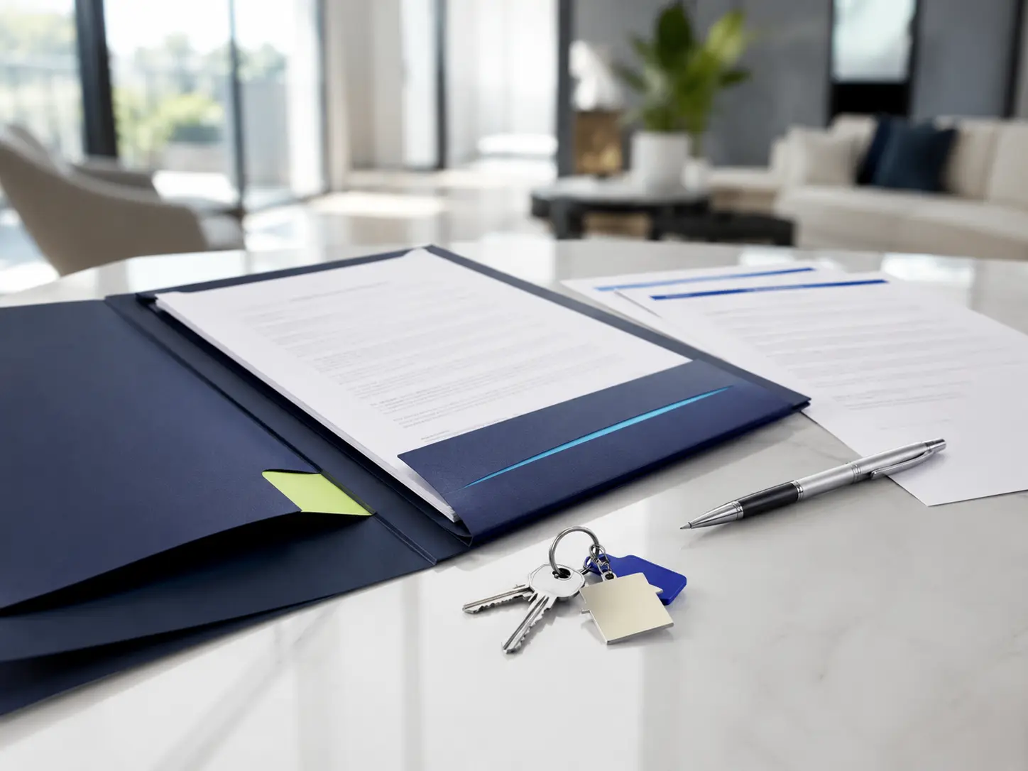 Formatos inmobiliarios editables junto a las llaves de una propiedad